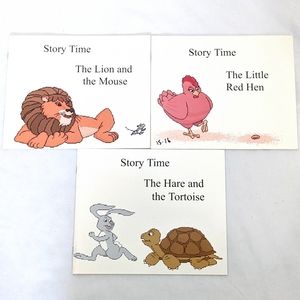 3 Rare 1991 IBM Story Time Books - Lion & Mouse, Little Red Hen, Hare & Tortoise